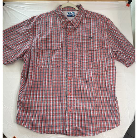 Worldwide Sportsman Mens 2XL Fishing Shirt Vented Salmon Short Sleeve Button Up - Picture 1 of 9